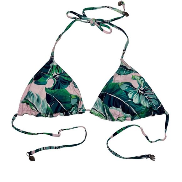 Tropical Print Swim Suit Sz. M Top & Bikini Bottom Pink Green Reversible Beach - Picture 2 of 10